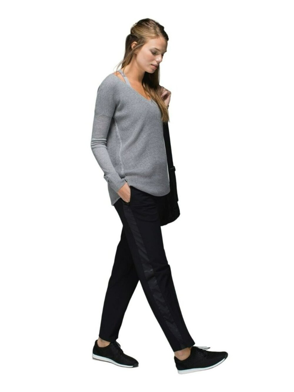 Lululemon Womens Black Track Pants Size 4 Rise Shine Relaxed Fit Satin Stripe